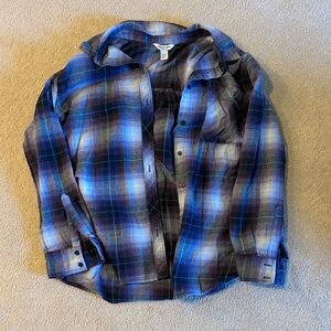 Purple, Blue and Black Plaid Flannel Shirt